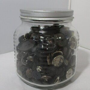 Apothecary Jar Filled with Vintage Black Silver  Gray  Buttons